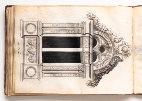 Design for a dormer window with pediment crowned with garlands