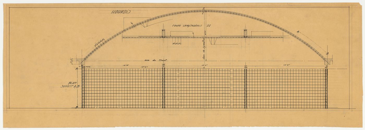 Coupe longitudinale et détails des hourdis, Garage de la Montée du Zouave, Montréal (1919-1920)