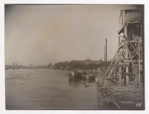 Construction of the Paris Metro, exterior view of the Seine and wooden structures, Paris, France