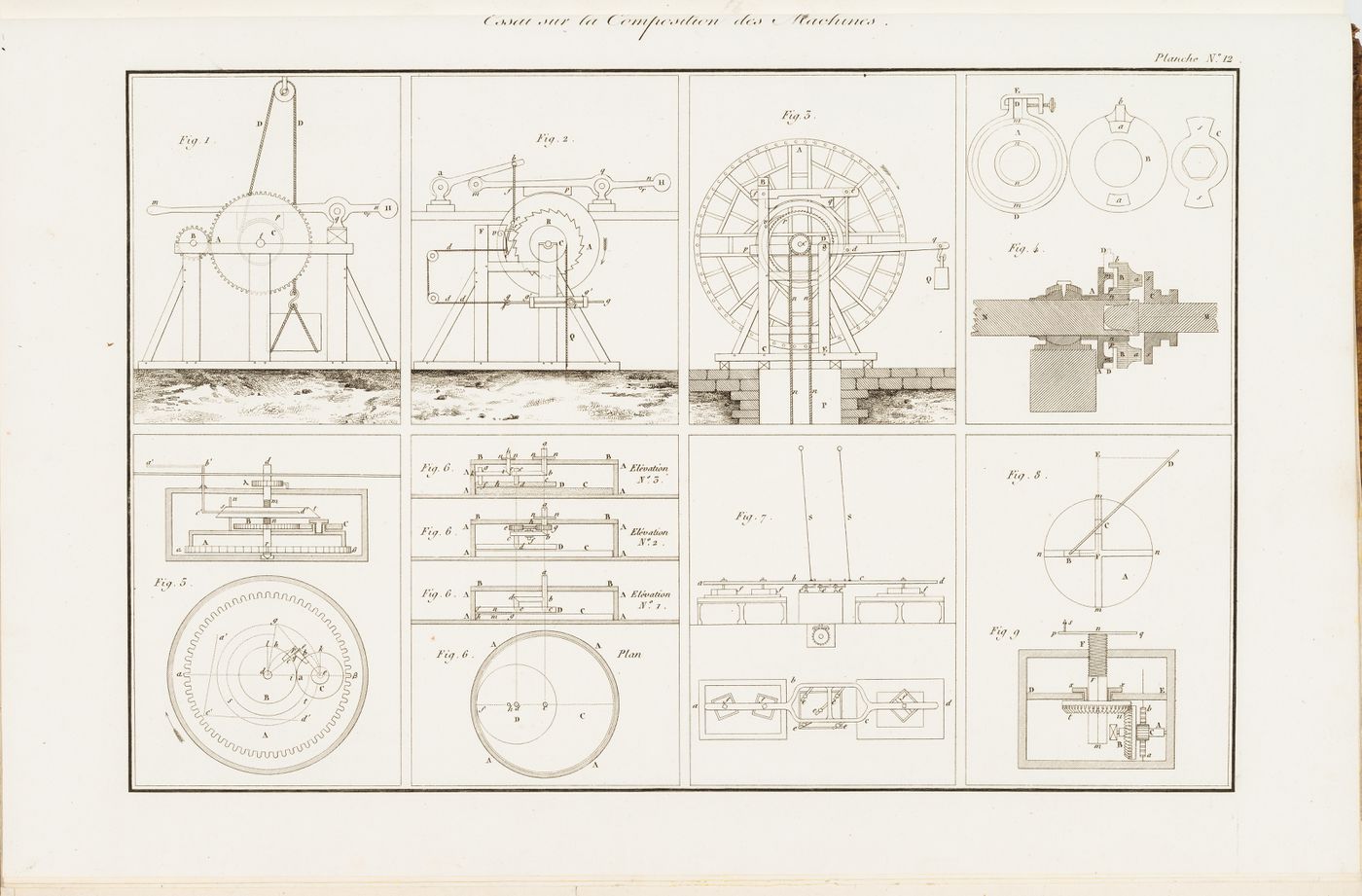 Eight diagrams from the "Essai sur la Composition des Machines"