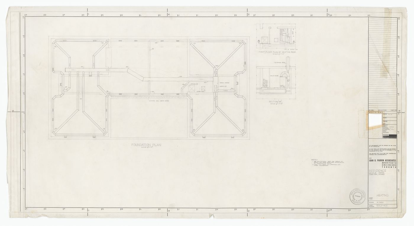 Foundation heating plan for Residence of Mr. & Mrs. John C. Parkin, North York, Ontario