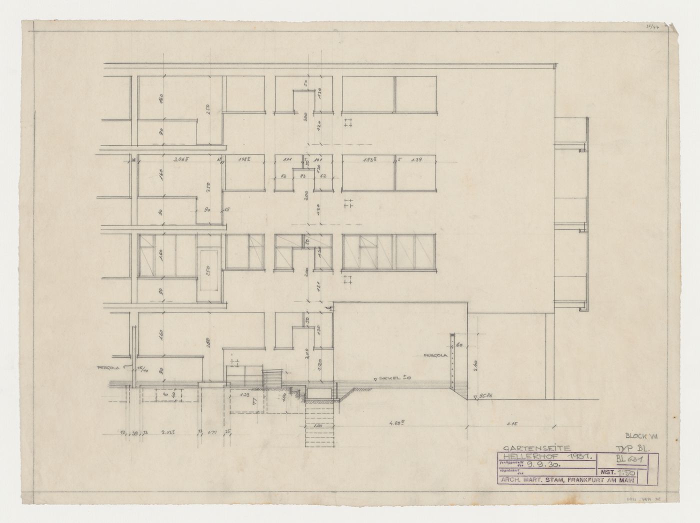 Elevation for type BL housing units, Hellerhof Housing Estate, Frankfurt am Main, Germany