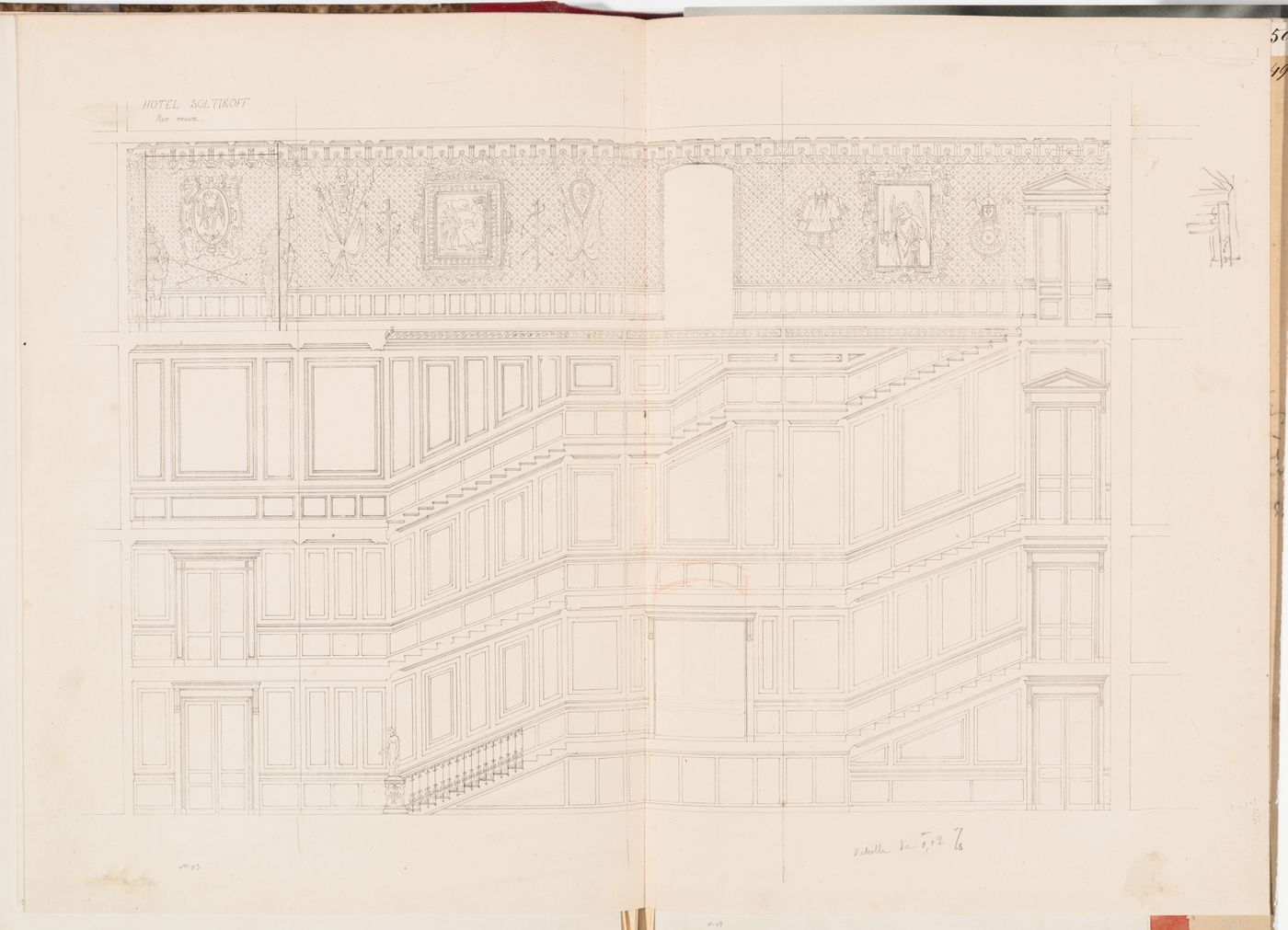 Laid-out elevation for the grand staircase, Hôtel Soltykoff