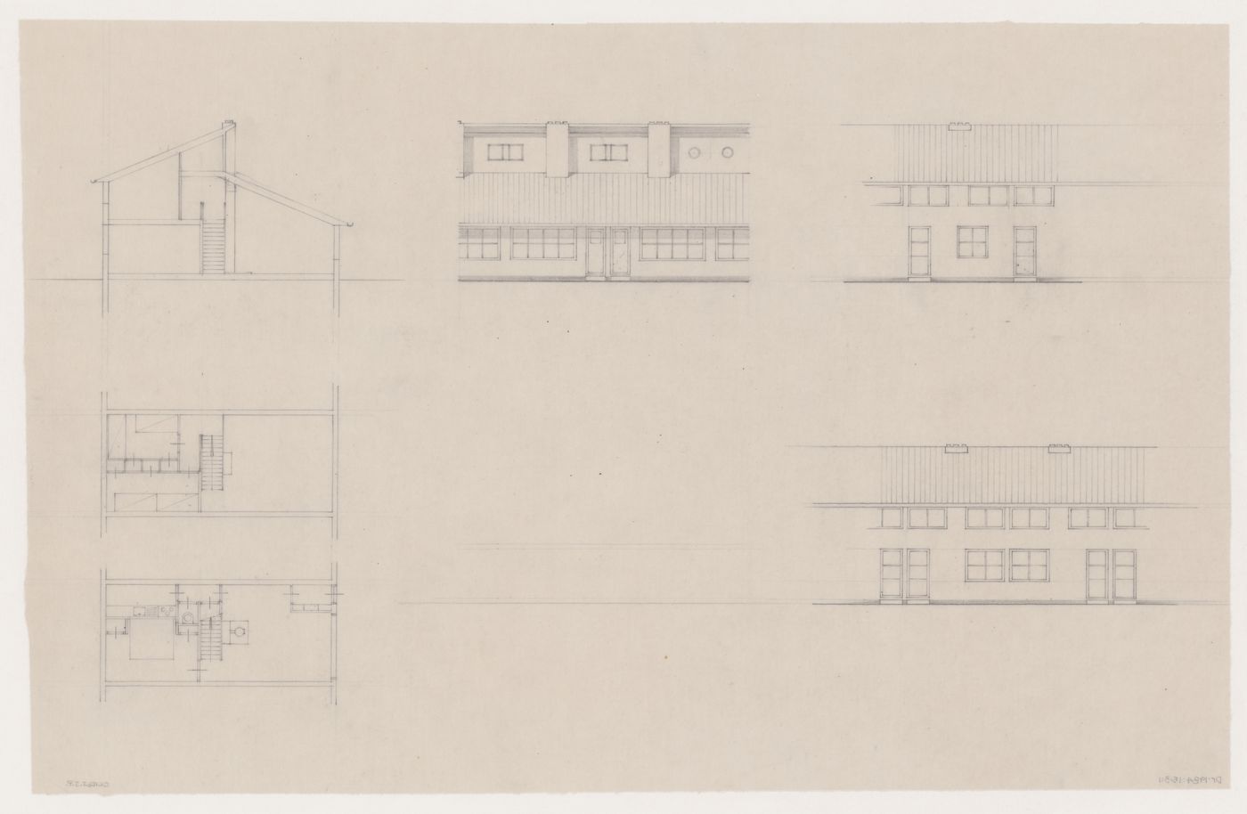Plans, elevations, and section for a house/studio, Hillegersberg, Netherlands