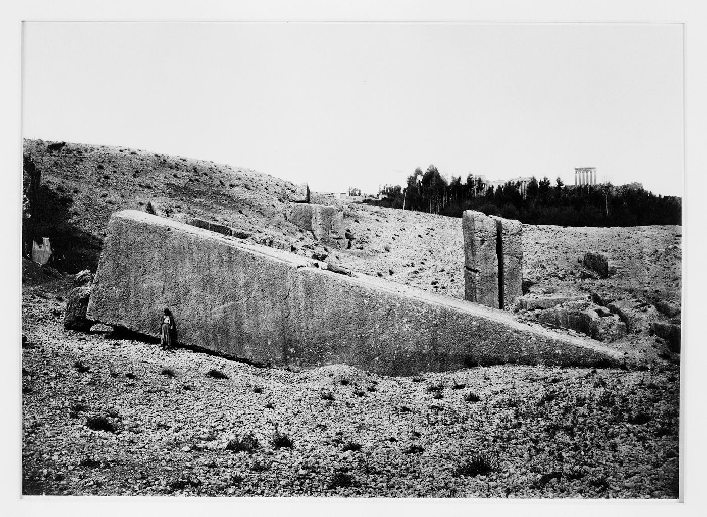 Quarry, stone known as Hajar al-Qiblah, Temple of Jupiter background left, Baalbek, Lebanon