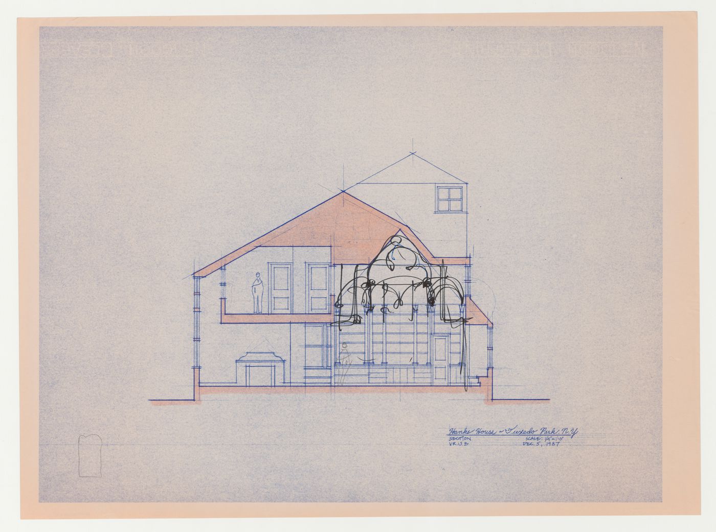 Section looking south for the Hanks-Paré Residence, Tuxedo Park, New York