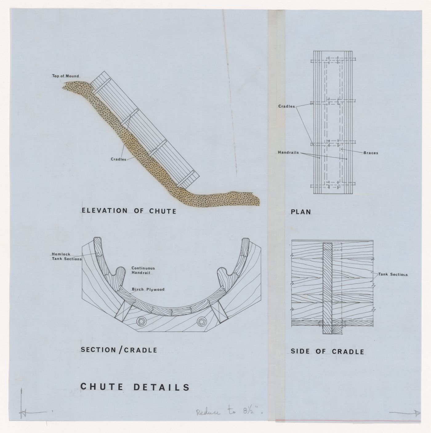 Elevation, plan, section, and details for chute for Children's Creative Centre Playground, Canadian Federal Pavilion, Expo '67, Montréal, Québec