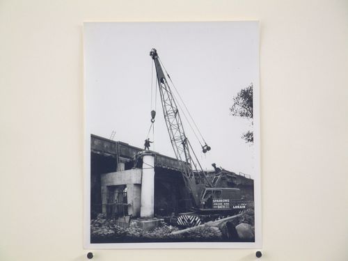 View of removing column with crane, Bushey Bridge, England