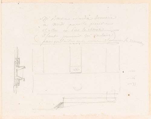 Project for Clos d'équarrissage, fôret de Bondy: Sketch plan and perspective view for an unidentified building; verso: Project for Clos d'équarrissage, fôret de Bondy: Sketch elevation for a building, perhaps a "hangar"
