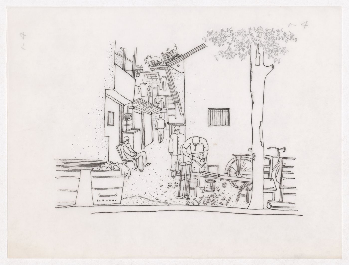 Illustration showing the traditional living patterns for the Sichuan housing project for "Housing a Billion: Urban Upgrading: Design Ideals for Rural China" publication