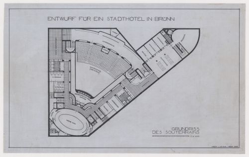 Lower basement plan for Hotel Stiassni, Brno, Czechoslovakia (now Czech Republic)