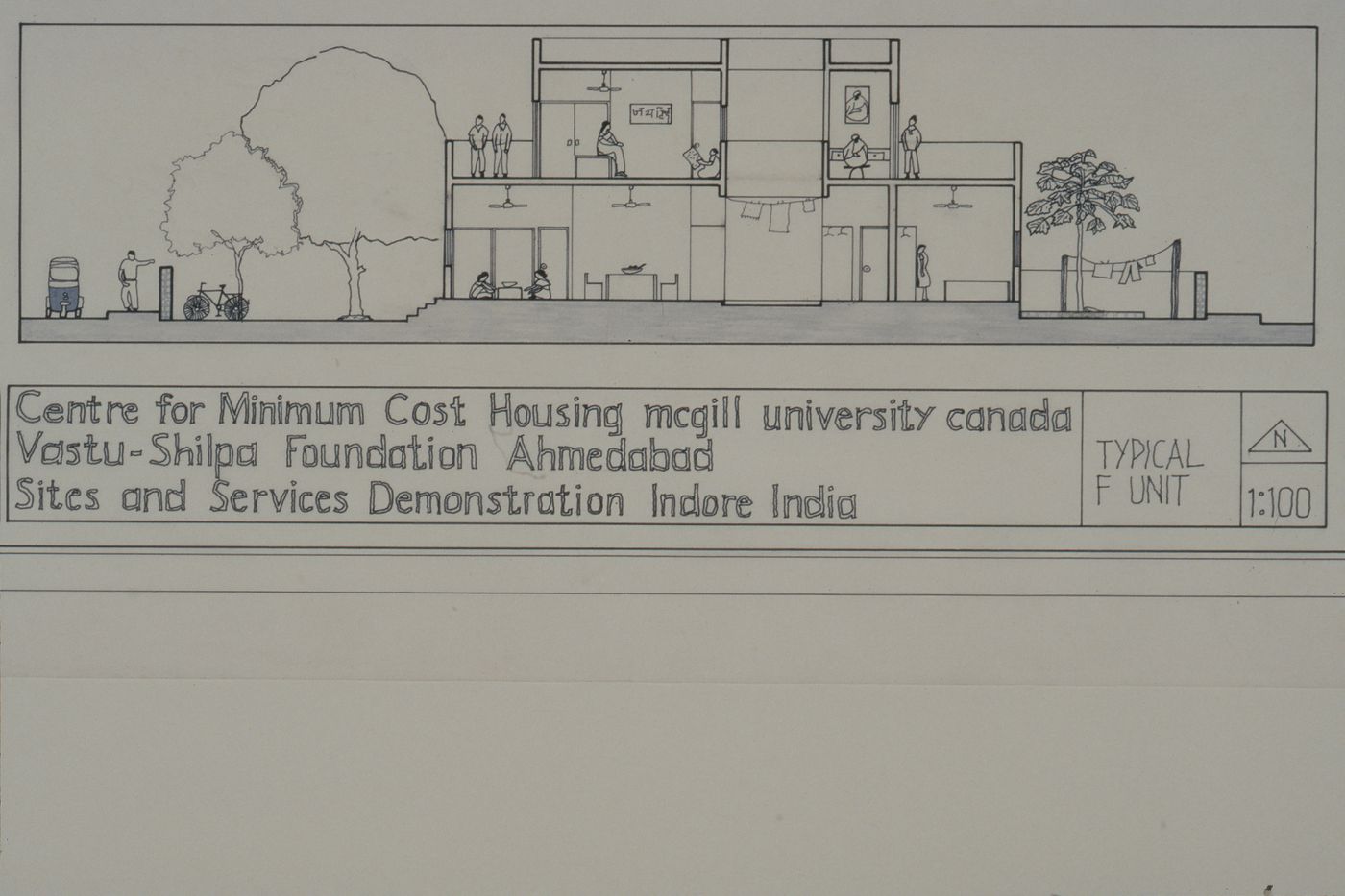 Section of typical unit type F for the Aranya Housing Project, Indore, India