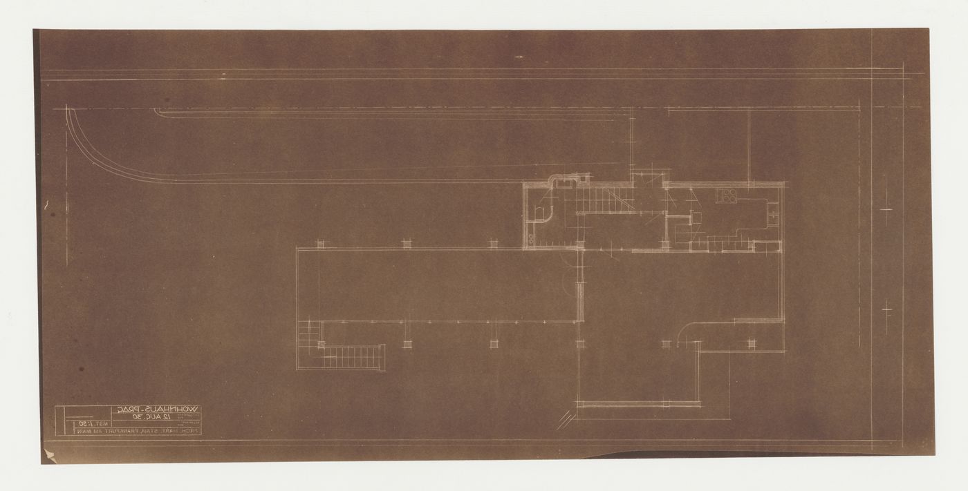 First floor plan for Villa Palicka showing the first stage of design, Prague, Czechoslovakia (now Czech Republic)