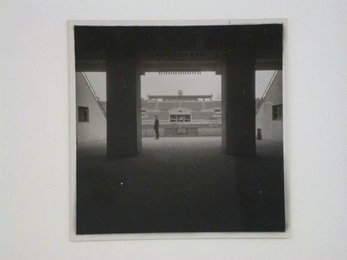 View of bleachers and a playing field, possibly Dinamo Stadium, Moscow