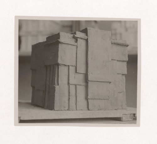 Photograph of a student model on the topic "Finding the Form of Blunt Massive Volume (Parallelepiped, Cylinder, Complex Configuration)" for the "Space" course at the Vkhutemas (Higher State Artistic Technical Studios), Moscow