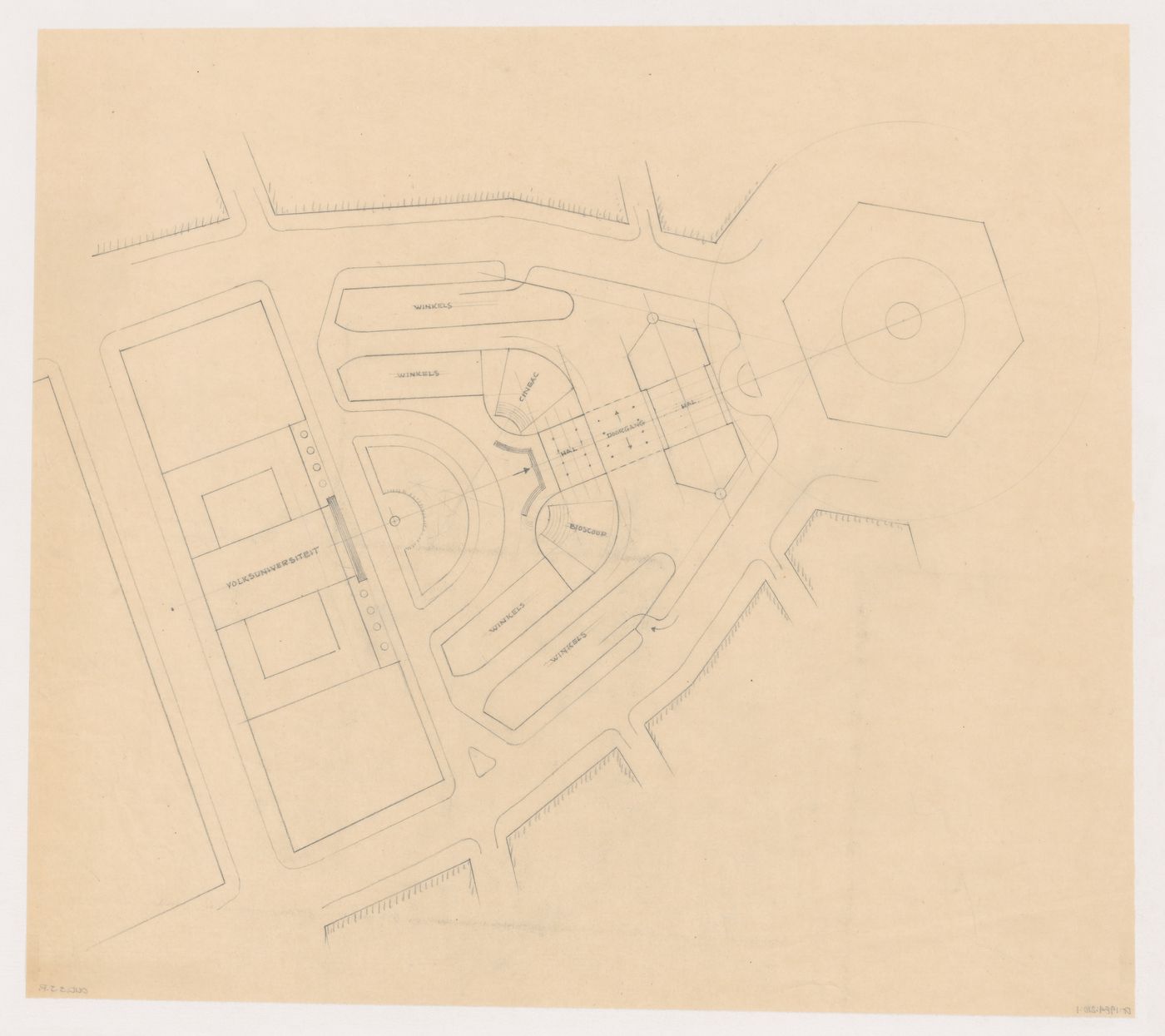 Ground floor plan for Industriegebouw Plan A and monument plaza for the reconstruction of the Hofplein (city centre), Rotterdam, Netherlands
