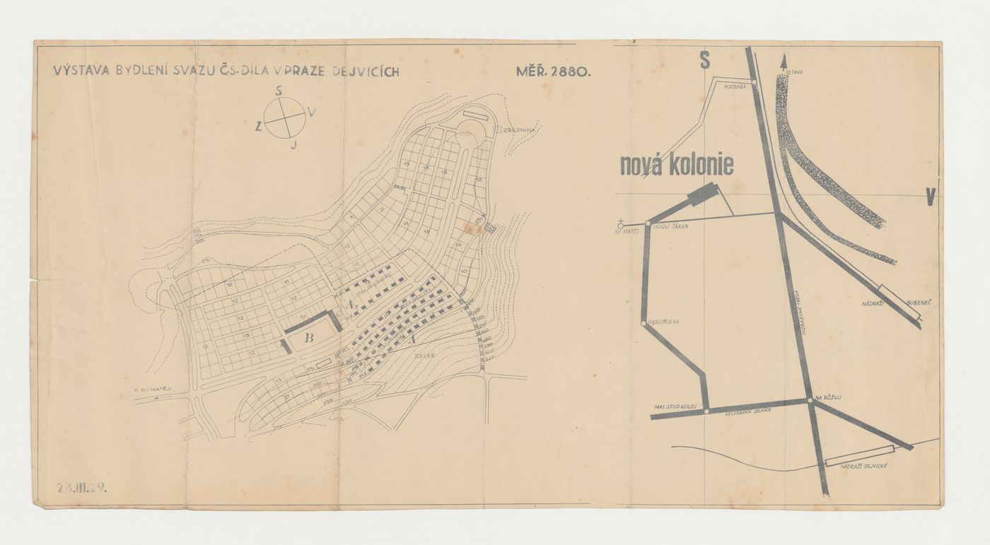 Site plan and topographic survey for Baba Villa Colony, Prague, Czechoslovakia (now Czech Republic)