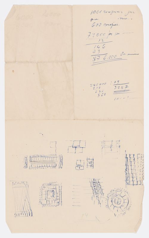 Sketches for dwellings and building possibly in Chandigarh, India