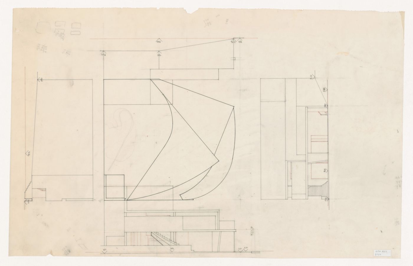 Elevations and plan for Banco Pinto & Sotto Mayor [Pinto & Sotto Mayor bank], Oliveira de Azeméis, Portugal