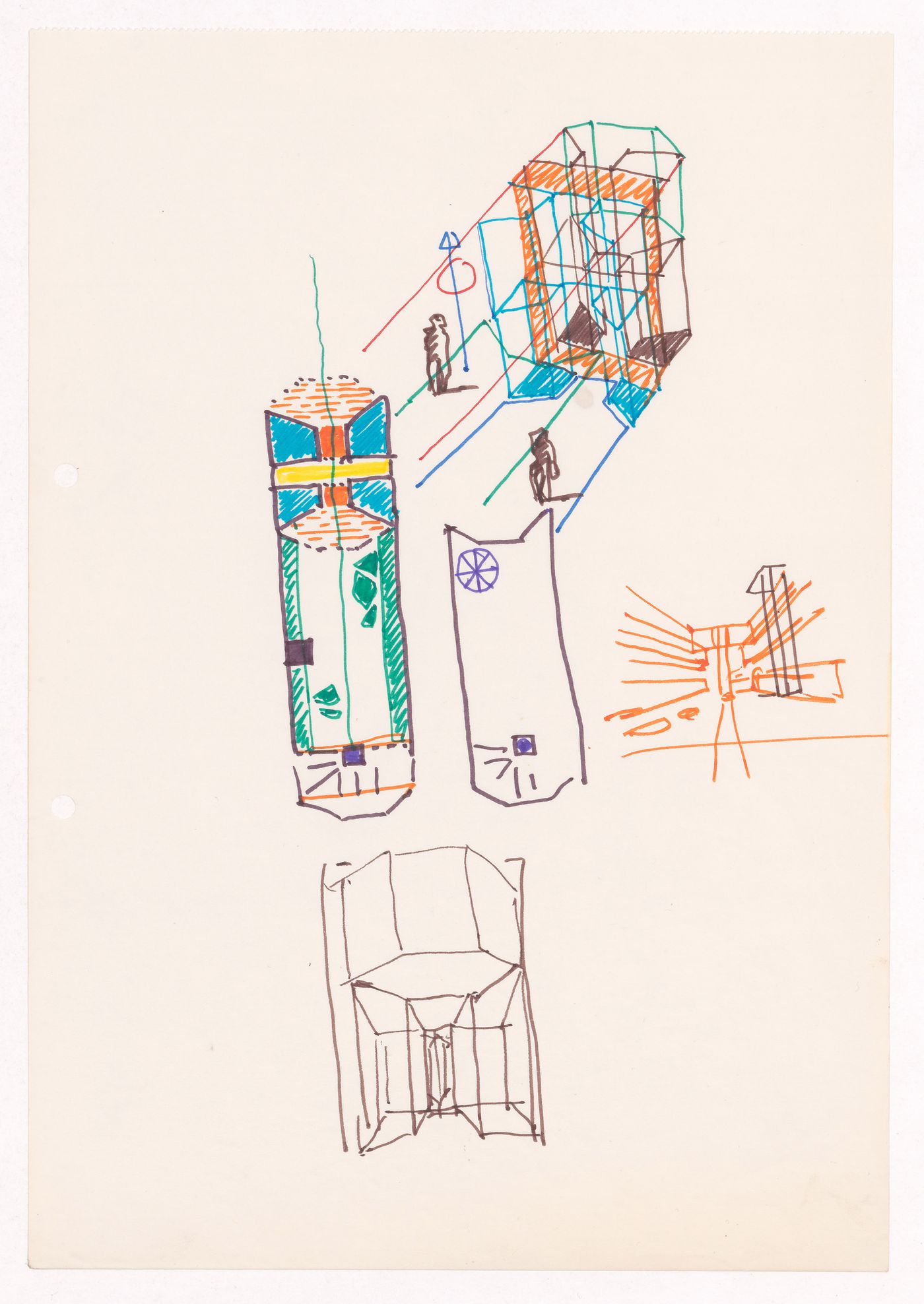 Sketch axonometric and perspective views for Loja Turquesa - Irmãos Campos Morais, Porto, Portugal