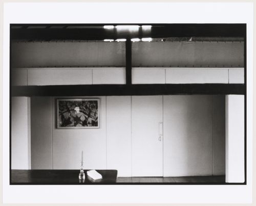Interior view of Mary Callery Barn with painting and door, Huntington, Long Island, New York, United States