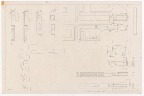 Sections and level three plan for Centro Cultural de Sines, Sines, Portugal