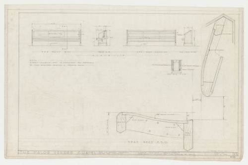 Wayfarers' Chapel, Palos Verdes, California: Elevations, sections and details for pews