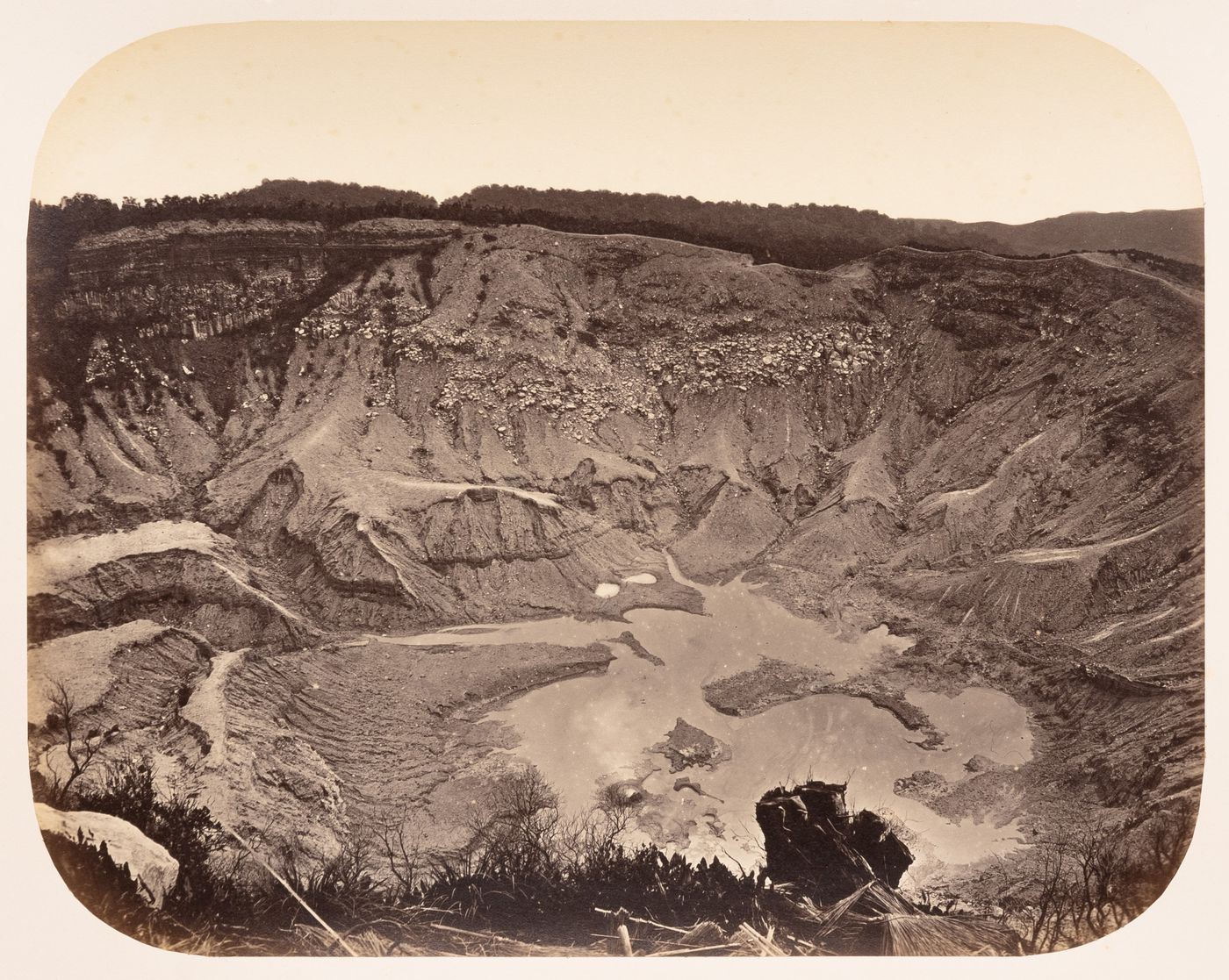 View of the caldera of Tangkuban Perahu volcano, near Bandong (now Bandung), Dutch East Indies (now Indonesia)