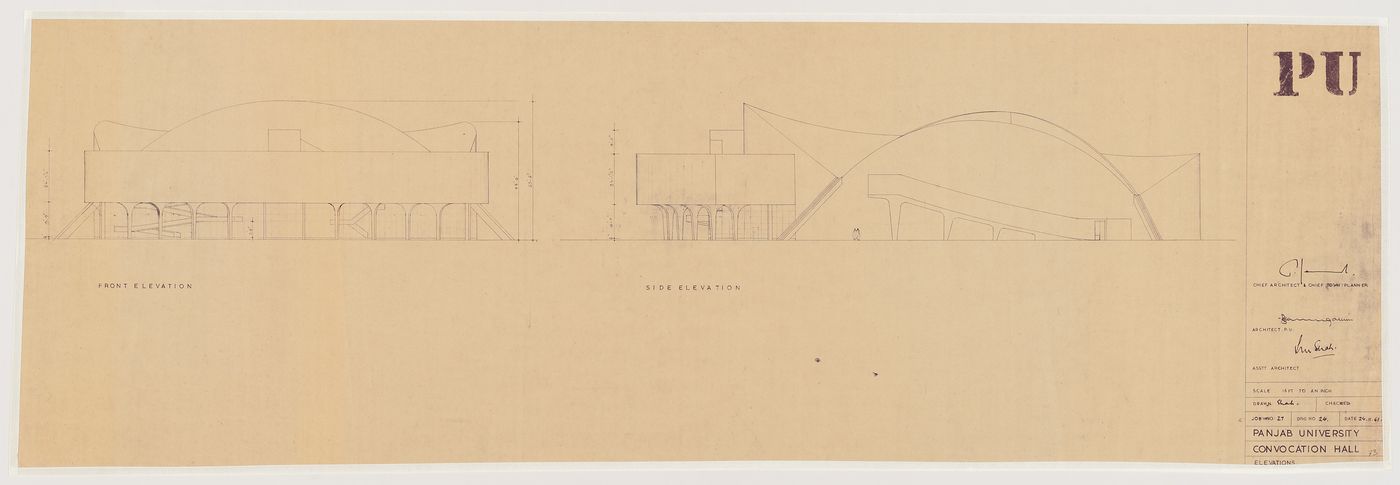 Convocation Hall, Punjab University, Chandigarh, India: elevations