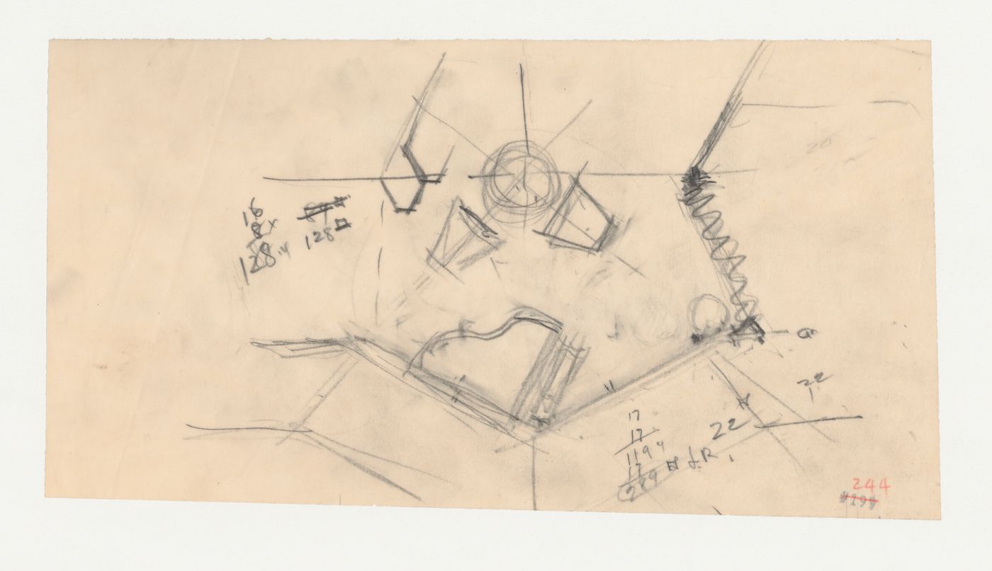 Swedenborg Memorial Chapel, El Cerrito, California [?]: Sketch plan for a room with a piano
