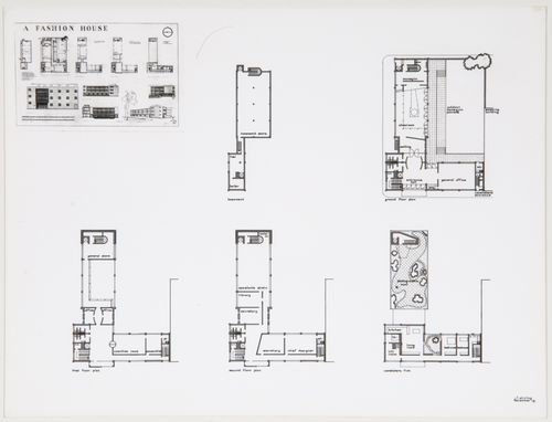 Fashion House: photograph of plans, elevations and perspective