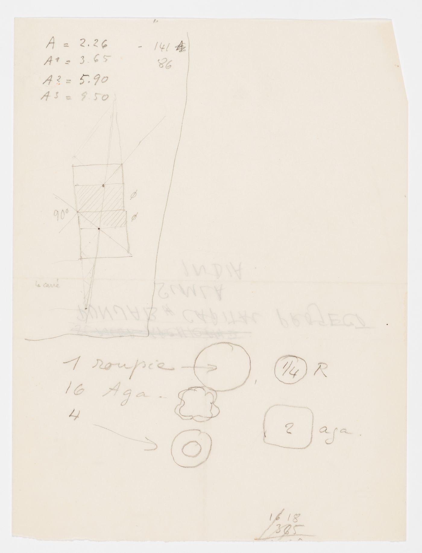 Sketches and notes for dwellings and buildings studies possibly for Punjab capital project, Chandigarh, India