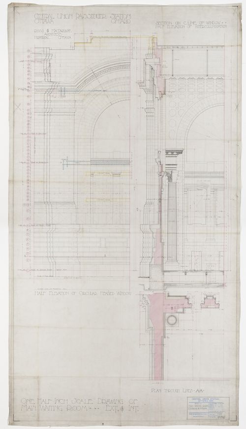 Detail of main waiting room for Central Union Passenger Station, Ottawa, Ontario