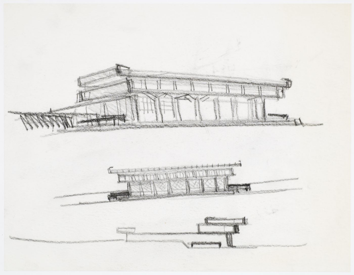 Athens Airport: Conceptual Perspective, Elevation and Section Sketches
