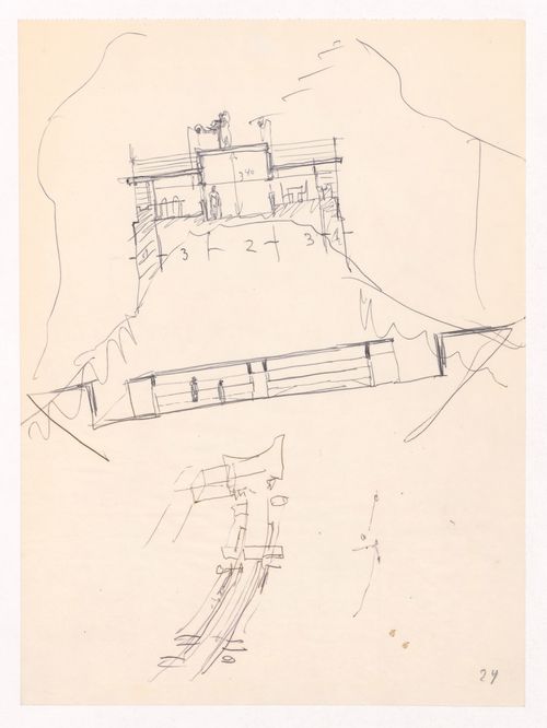 Sketch sections and axonometric view for Restaurante Pico do Areeiro, Madeira, Portugal