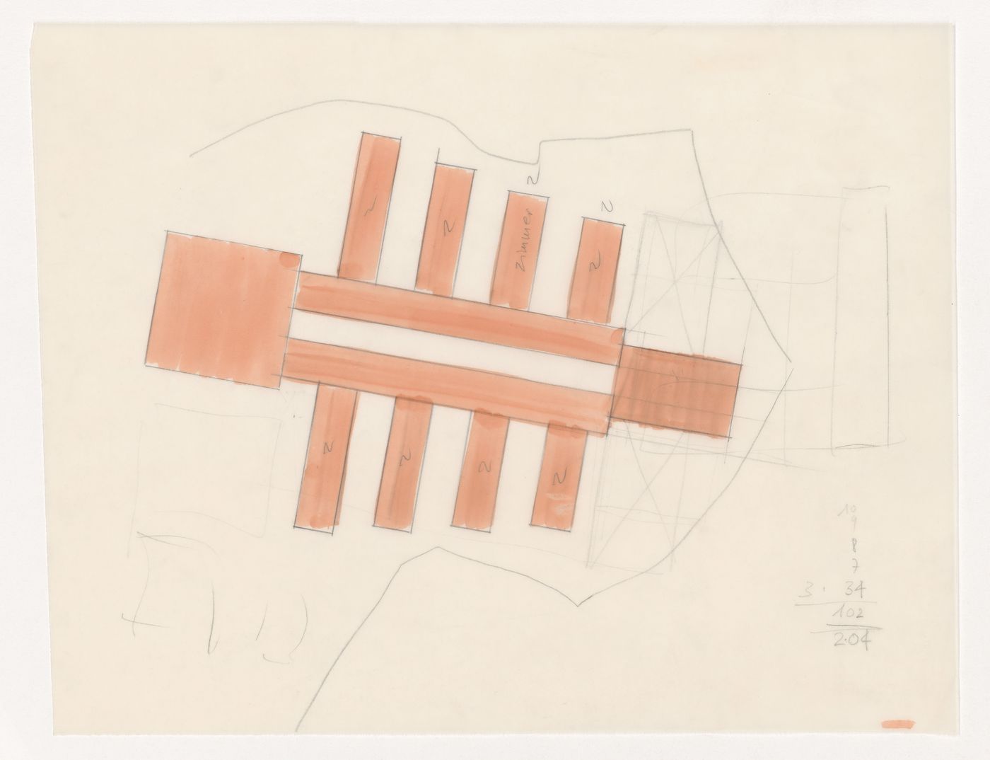 Sketch site plan for Casa dello studente, Trieste, Italy