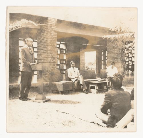 Photograph of Aditya Prakash giving a talk at the Chandigarh College of Architecture in Chandigarh, India