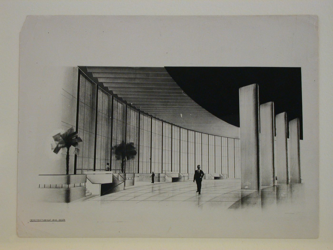 Photograph of a perspective drawing for the lobby for a Red Army Theater, Moscow