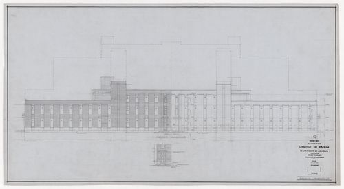 Élevation de la façade principale pour Institut de Radium, Université de Montréal