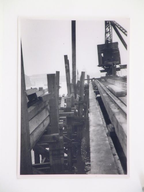 View of construction of a dock, from dock platform