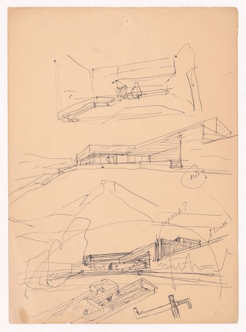 Sketch perspectives and axonometric view for Casa Manuel Magalhães, Porto, Portugal