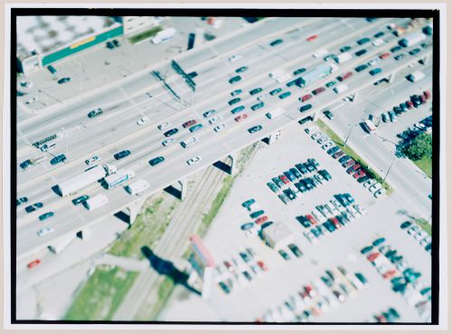 Aerial view of Métropolitain Boulevard and parking lots, Montréal, Québec