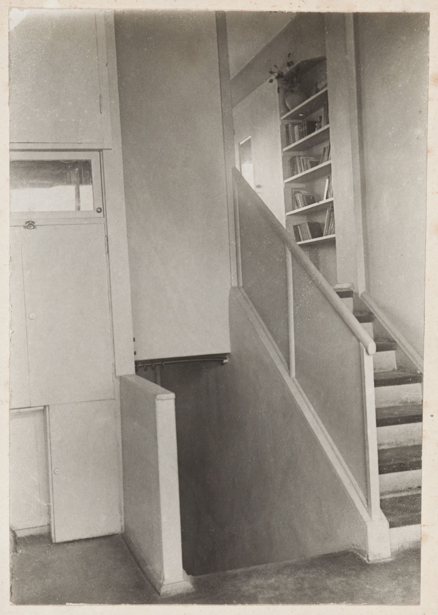 Interior view of the stairs of a Type F unit apartment in a housing complex, 8 Gogolevskii Boulevard, Moscow, USSR