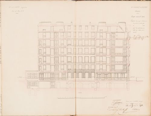 Contract drawing for the Hôtel du Timbre for Monsieur Le Comte, 7 rue de la Paix, Paris: Longitudinal section