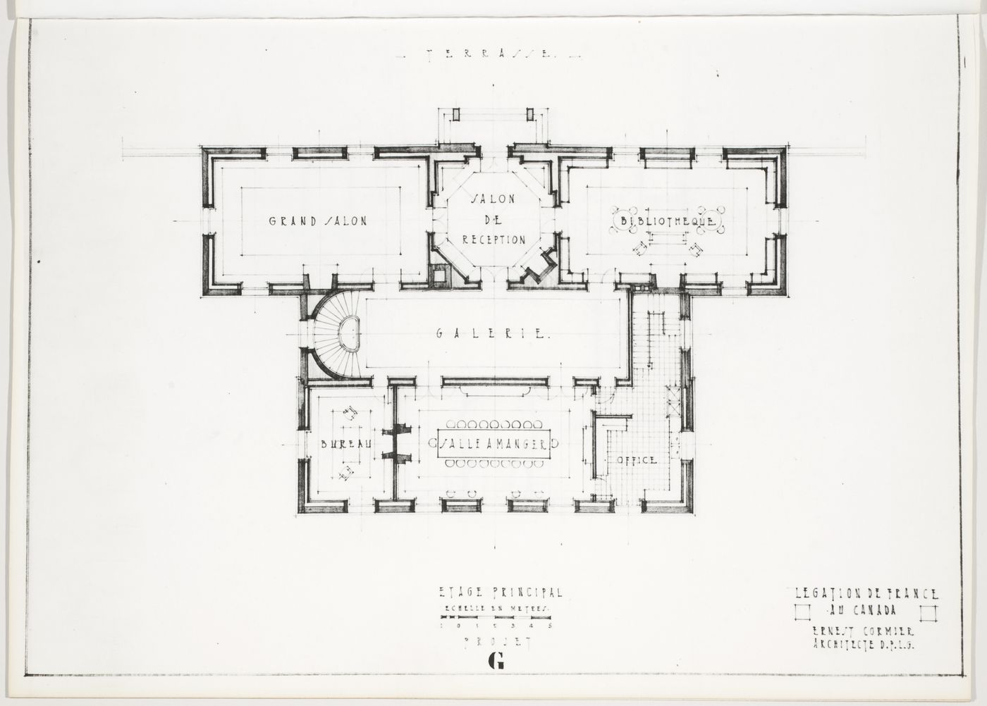 Élévation de la façade principale, Légation de France au Canada, Ottawa, Canada (1932, 1936)