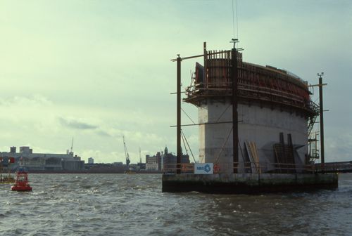 View of Erasmus Bridge under construction, Rotterdam