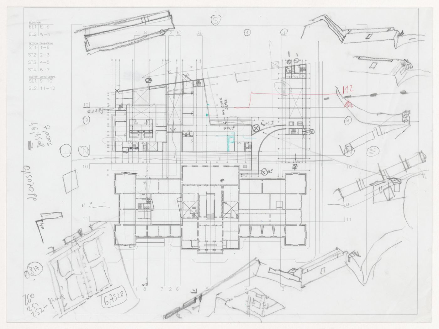 Plan and sketches for Renovação e extensão do Museu Stedelijk [Restoration and extension of Stedelijk Museum], Amsterdam