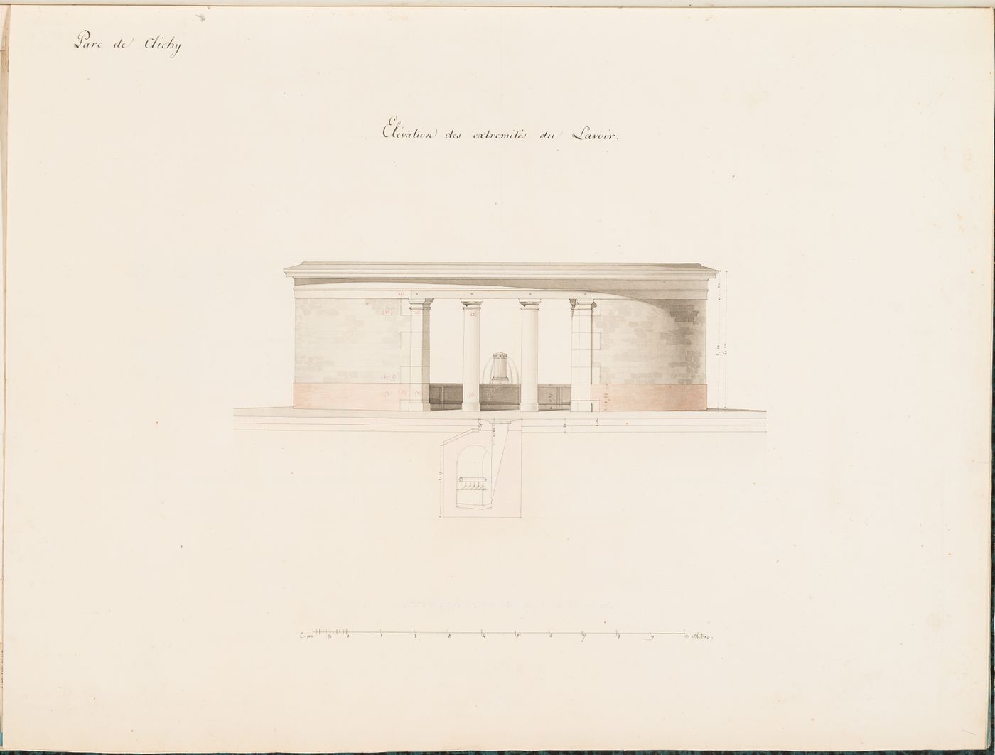 Side elevation for a washhouse with a section for its waterworks, Parc de Clichy