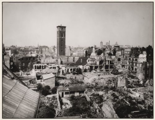 View of destroyed buildings around the Elendskirche, Cologne, Germany