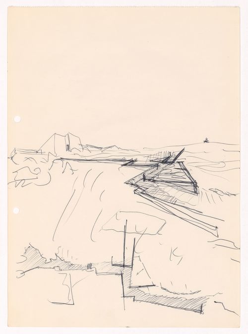 Sketch perspective and plan for Casa de chá, Restaurante da Boa Nova, Leça da Palmeira, Portugal